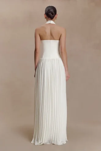 Stacie plisserad halterneck-maxiklänning – Ivory