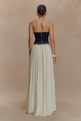 Suella Chiffon Denim Maxi Klänning – Indigo Blue
