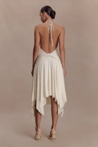 Sylvie Modal Hankie Midi-klänning – Elfenben