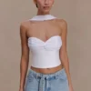 Talia halterneck-top i chiffong och linne – vit Talia halterneck-top i chiffong och linne – vit