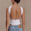 Talia halterneck-top i chiffong och linne – vit Talia halterneck-top i chiffong och linne – vit