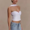 Talia halterneck-top i chiffong och linne – vit Talia halterneck-top i chiffong och linne – vit