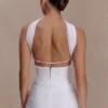 Talia halterneck-top i chiffong och linne – vit Talia halterneck-top i chiffong och linne – vit