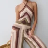 Thea halterneck-top i chiffong utan ärmar – Multi Stripe
