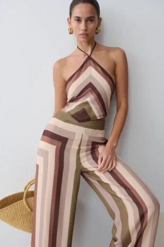 Thea halterneck-top i chiffong utan ärmar – Multi Stripe