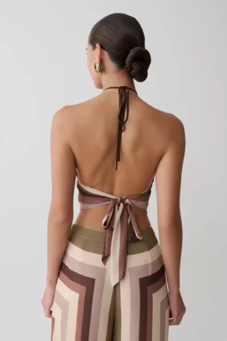 Thea halterneck-top i chiffong utan ärmar – Multi Stripe