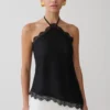 Theodosia asymmetrisk halterneck-top i spets – svart