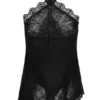 Theodosia asymmetrisk halterneck-top i spets – svart