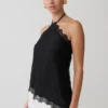 Theodosia asymmetrisk halterneck-top i spets – svart