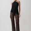 Theodosia asymmetrisk halterneck-top i spets – svart