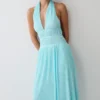 Thien Cowl Halter Midi-klänning – Blå Thien Cowl Halter Midi-klänning – Blå
