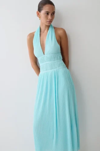 Thien Cowl Halter Midi-klänning – Blå