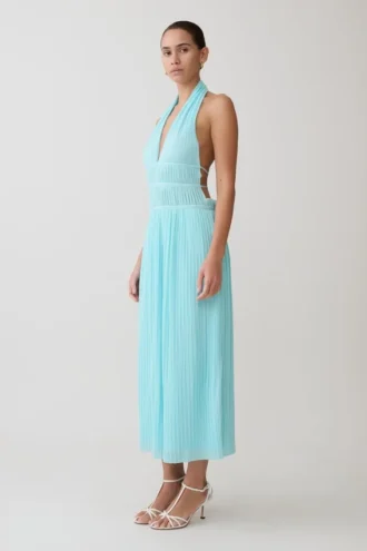 Thien Cowl Halter Midi-klänning – Blå