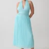 Thien Cowl Halter Midi-klänning – Blå Thien Cowl Halter Midi-klänning – Blå