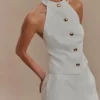 Tiara Halter Neck Suiting Top – Vit Tiara Halter Neck Suiting Top – Vit