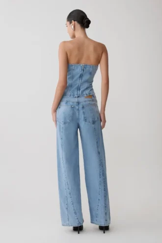 Tommy strapless Denim-top med spänne – klassiskt blå