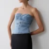 Tommy strapless Denim-top med spänne – klassiskt blå