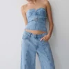 Tommy strapless Denim-top med spänne – klassiskt blå