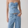 Tommy strapless Denim-top med spänne – klassiskt blå