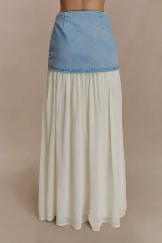 Tully Chiffon Denim Maxikjol – 80-talsblå