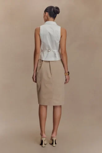 Vera Twill Midi-kjol med slits fram – Kamel