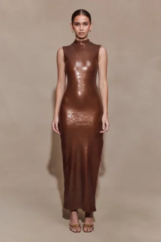 Veronica Sequin Midi Klänning – Chocolate