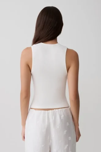 Vianna Broderie Ribbed Tank Top – Elfenben