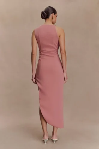 Virginia Suiting broderad midiklänning – Burnt Rose