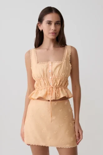 Vivian broderad ärmlös topp – orange
