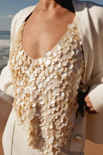Willow halterneck-top i pärlemor – Pearl