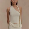 Xanthia stickad halterneck-top – Ivory