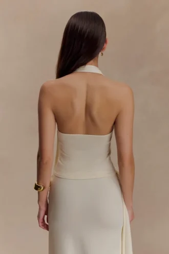 Xanthia stickad halterneck-top – Ivory
