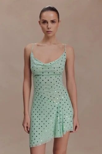 Zahra Diamante Cowl miniklänning – Mint