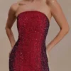 Zander handbroderad strapless miniklänning – röd ombré Zander handbroderad strapless miniklänning – röd ombré